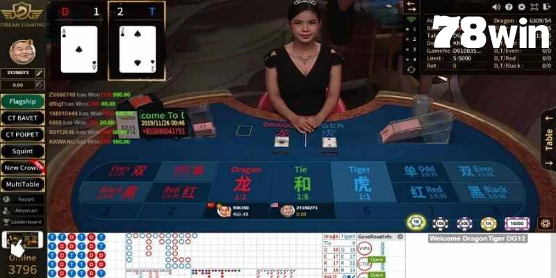 Dealer Dream Gaming 78WIN đang chia bài trực tiếp – hình ảnh sắc nét, không khí sang trọng như sòng bạc thật